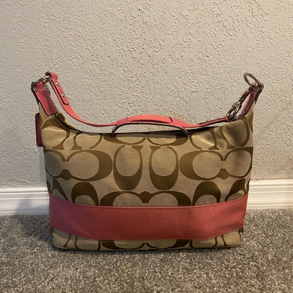 COACH signature stripe hobo shoulder bag - Picture 4 of 11